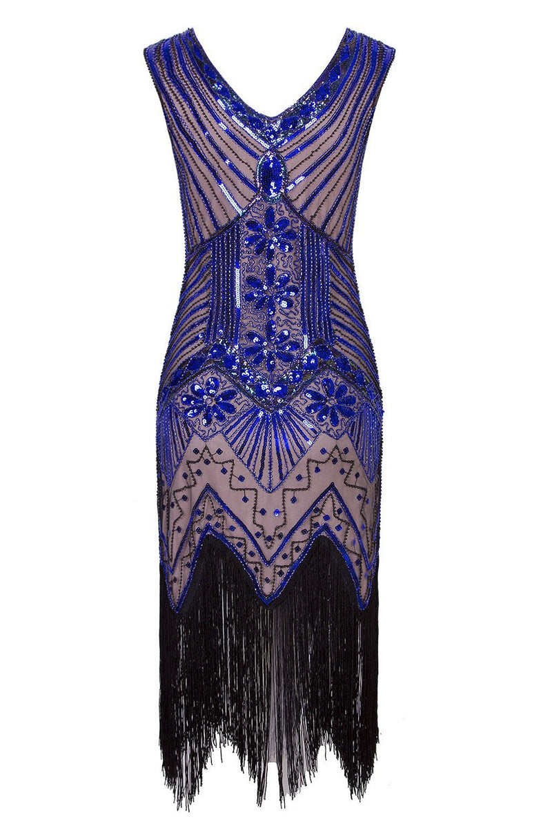 Laden Sie das Bild in den Galerie-Viewer, 1920er Vintage Königsblau Pailletten Flapper Kleid