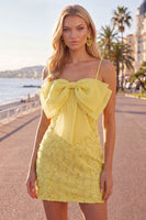 Laden Sie das Bild in den Galerie-Viewer, Rosa Bodycon Spaghetti-Träger Strasssteinen Blumen Kurzes Abendkleid mit Schleife