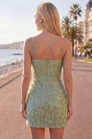 Laden Sie das Bild in den Galerie-Viewer, Rosa Bodycon Spaghetti-Träger Strasssteinen Blumen Kurzes Abendkleid mit Schleife