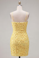 Laden Sie das Bild in den Galerie-Viewer, Rosa Bodycon Spaghetti-Träger Strasssteinen Blumen Kurzes Abendkleid mit Schleife