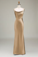 Laden Sie das Bild in den Galerie-Viewer, Eukalyptus Etui Spaghettiträger Satin Langes Brautjungfernkleid