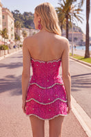 Laden Sie das Bild in den Galerie-Viewer, Sweetheart Rosa Bodycon Kurzes Abendkleid mit Strasssteinen