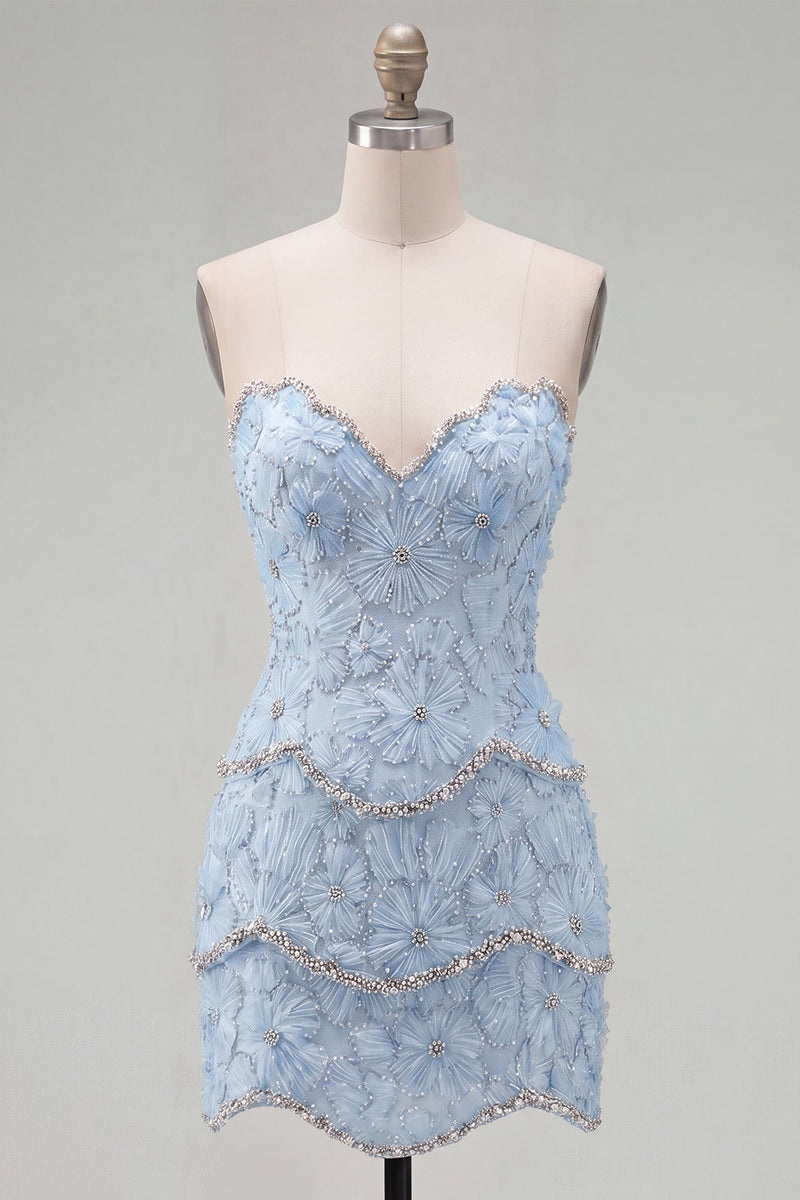 Laden Sie das Bild in den Galerie-Viewer, Sweetheart Rosa Bodycon Kurzes Abendkleid mit Strasssteinen