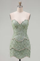 Laden Sie das Bild in den Galerie-Viewer, Sweetheart Rosa Bodycon Kurzes Abendkleid mit Strasssteinen