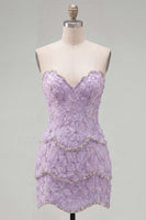 Laden Sie das Bild in den Galerie-Viewer, Sweetheart Rosa Bodycon Kurzes Abendkleid mit Strasssteinen