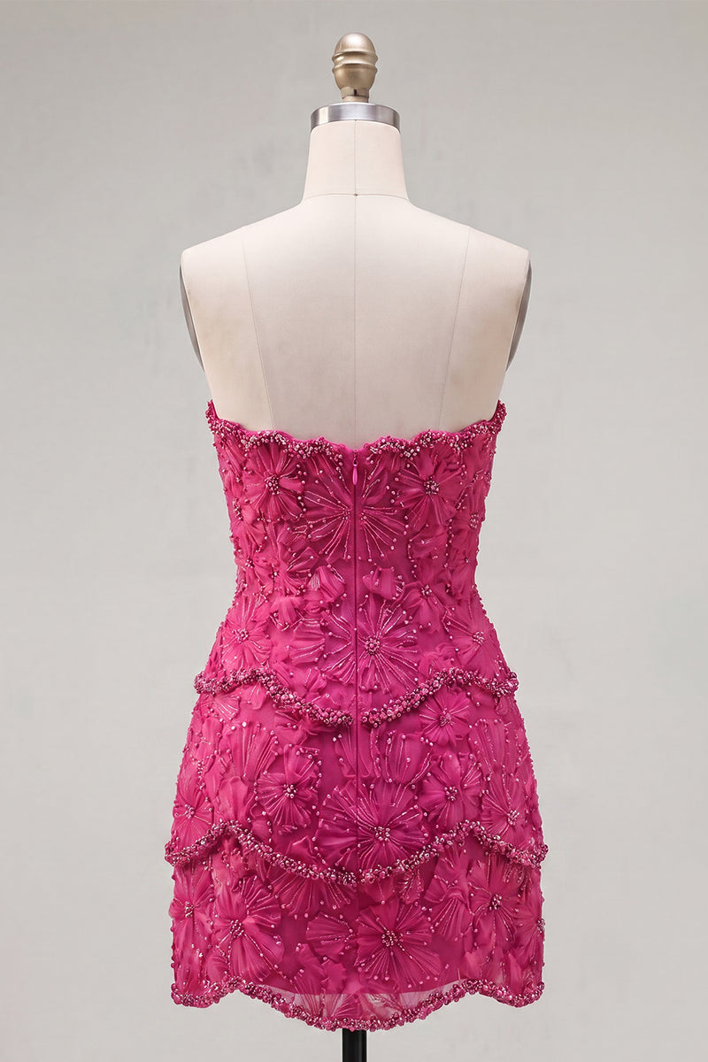 Laden Sie das Bild in den Galerie-Viewer, Sweetheart Rosa Bodycon Kurzes Abendkleid mit Strasssteinen