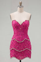 Laden Sie das Bild in den Galerie-Viewer, Sweetheart Rosa Bodycon Kurzes Abendkleid mit Strasssteinen