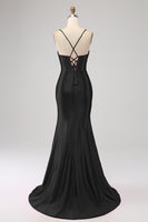 Laden Sie das Bild in den Galerie-Viewer, Meerjungfrauen Spaghettiträger  Fuchsia Korsett Ballkleid mit Schlitz