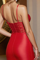 Laden Sie das Bild in den Galerie-Viewer, Rotes Korsett Spaghettiträger Appliziertes Mini Enges Abiballkleid