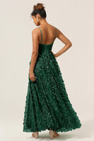 Laden Sie das Bild in den Galerie-Viewer, A-Linie Spaghettiträger ärmelloses grünes Brautjungfernkleid