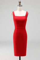 Laden Sie das Bild in den Galerie-Viewer, Marineblauer quadratischer Kragen-Bodycon-Midi-Arbeitskleid