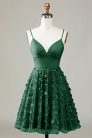 Laden Sie das Bild in den Galerie-Viewer, A-Linie Spaghettiträger Kurzes Brautjungfernkleid mit Applikationen