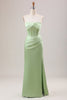 Laden Sie das Bild in den Galerie-Viewer, Grünes Etui korsett trägerloses langes Brautjungfernkleid mit Schlitz