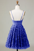 Laden Sie das Bild in den Galerie-Viewer, A-Linie Spaghettiträger Kurzes Brautjungfernkleid mit Applikationen