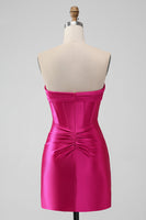 Laden Sie das Bild in den Galerie-Viewer, Fuchsia Bodycon Herzausschnitt Satin Korsett Kurzes Abiballkleid