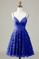 Laden Sie das Bild in den Galerie-Viewer, A-Linie Spaghettiträger Kurzes Brautjungfernkleid mit Applikationen