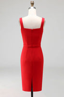 Laden Sie das Bild in den Galerie-Viewer, Marineblauer quadratischer Kragen-Bodycon-Midi-Arbeitskleid