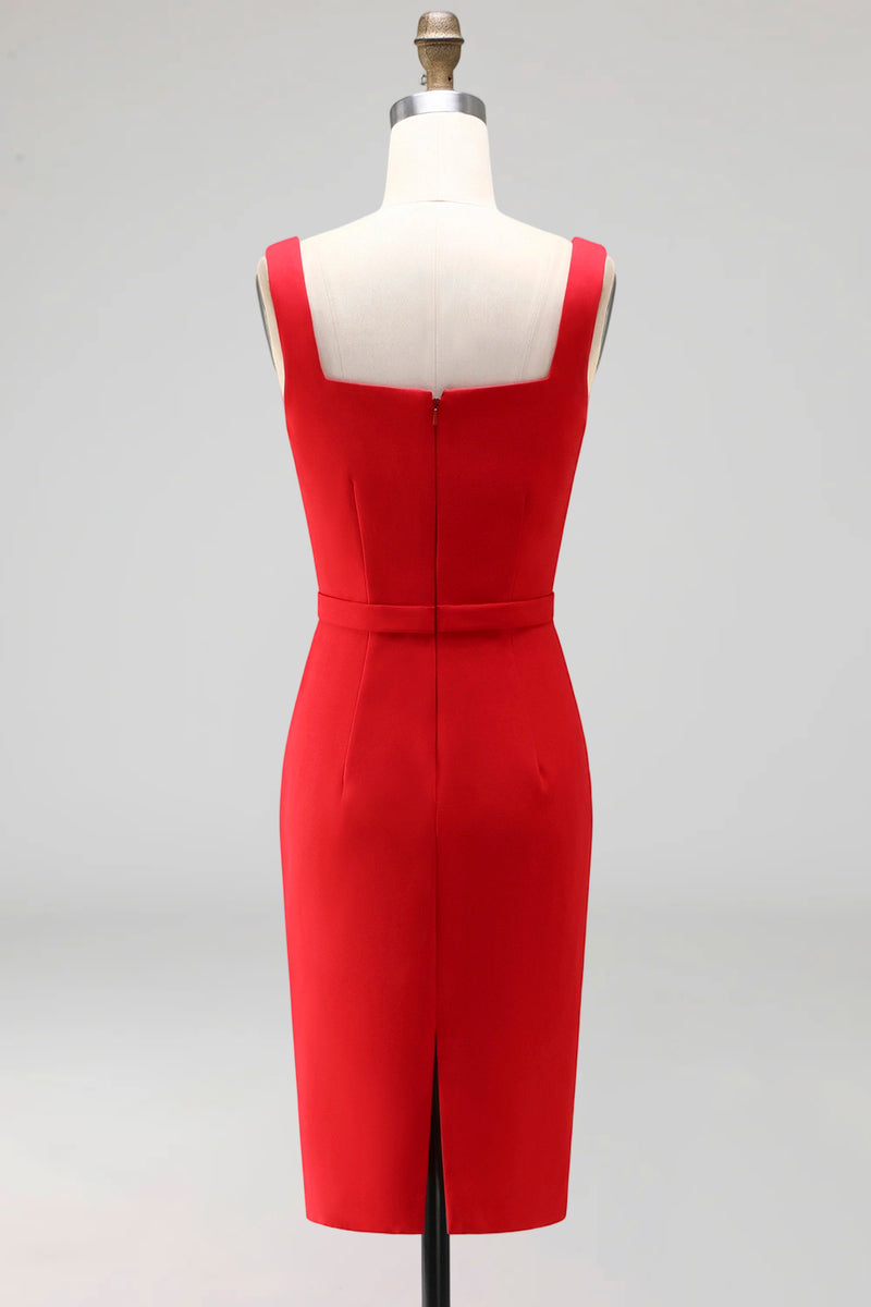 Laden Sie das Bild in den Galerie-Viewer, Marineblauer quadratischer Kragen-Bodycon-Midi-Arbeitskleid