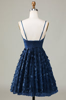 Laden Sie das Bild in den Galerie-Viewer, A-Linie Spaghettiträger Kurzes Brautjungfernkleid mit Applikationen