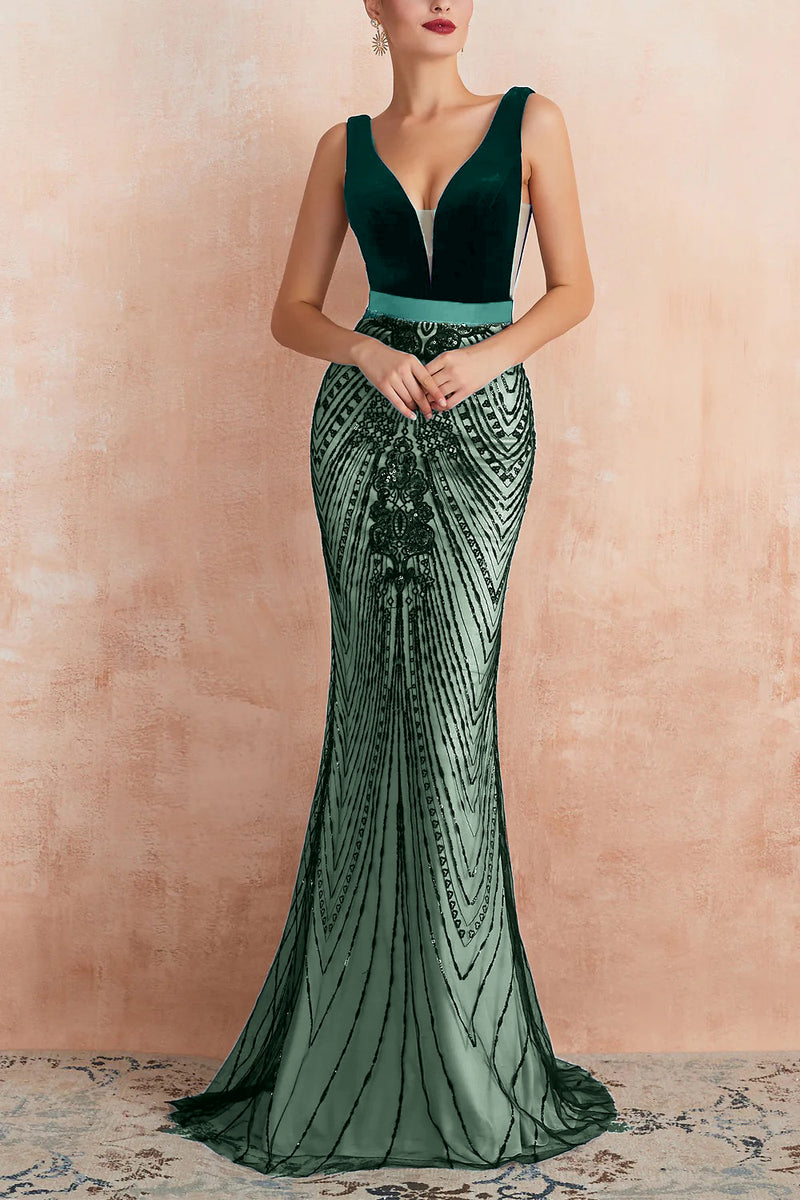 Laden Sie das Bild in den Galerie-Viewer, Mermaid Pailletten Schwarzes Abendkleid