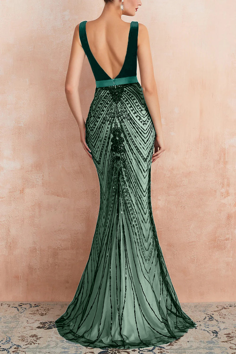 Laden Sie das Bild in den Galerie-Viewer, Mermaid Pailletten Schwarzes Abendkleid