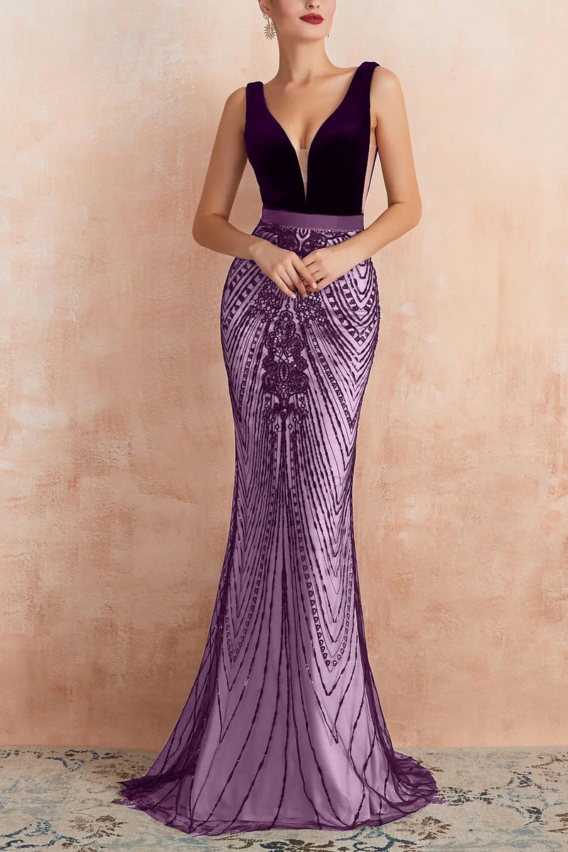 Laden Sie das Bild in den Galerie-Viewer, Mermaid Pailletten Schwarzes Abendkleid