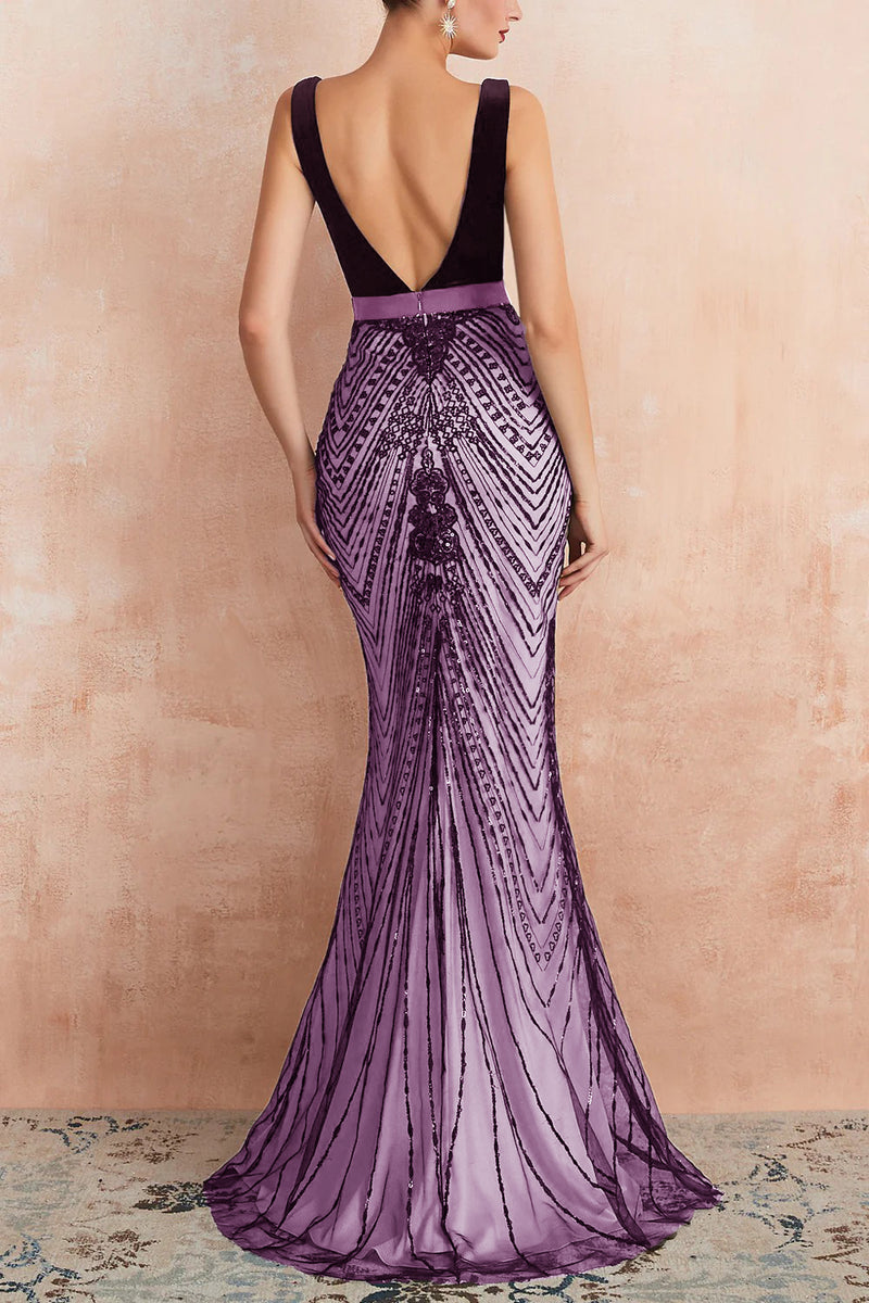 Laden Sie das Bild in den Galerie-Viewer, Mermaid Pailletten Schwarzes Abendkleid