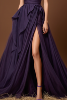 Laden Sie das Bild in den Galerie-Viewer, Elegantes Lila Schulterfreies A-Linie Langes Ballkleid mit Schlitz