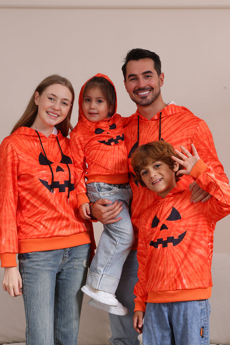 Laden Sie das Bild in den Galerie-Viewer, Orange Halloween Familienanzug Langärmeliges Kapuzensweatshirt