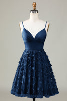 Laden Sie das Bild in den Galerie-Viewer, A-Linie Spaghettiträger Kurzes Brautjungfernkleid mit Applikationen