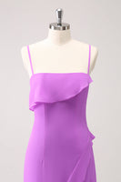 Laden Sie das Bild in den Galerie-Viewer, Tahiti Spaghettiträger mit Rüschen Chiffon Langes Brautjungfernkleid mit Schlitz