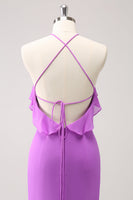 Laden Sie das Bild in den Galerie-Viewer, Tahiti Meerjungfrau Neckholder Rüschen Chiffon Langes Brautjungfernkleid