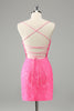 Laden Sie das Bild in den Galerie-Viewer, Glitter Hot Pink Bodycon Spaghettiträger Pailletten Kurzes Abiballkleid