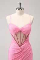 Laden Sie das Bild in den Galerie-Viewer, Dunkelgrünes figurbetontes Korsett mit Spaghettiträgern Kurzes Abiballkleid mit Pailletten