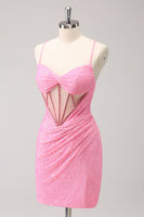 Laden Sie das Bild in den Galerie-Viewer, Dunkelgrünes figurbetontes Korsett mit Spaghettiträgern Kurzes Abiballkleid mit Pailletten