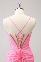 Laden Sie das Bild in den Galerie-Viewer, Dunkelgrünes figurbetontes Korsett mit Spaghettiträgern Kurzes Abiballkleid mit Pailletten