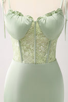 Laden Sie das Bild in den Galerie-Viewer, Meerjungfrau Spaghettiträger Satin Rosa Langes Brautjungfernkleid mit Schlitz