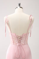 Laden Sie das Bild in den Galerie-Viewer, Grünes Meerjungfrau Spaghettiträger Satin Langes Brautjungfernkleid mit Schlitz