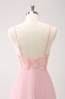 Laden Sie das Bild in den Galerie-Viewer, Grüne Spaghettiträger A-Linie Satin Langes Korsett Brautjungfernkleid mit Schlitz