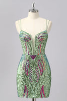 Laden Sie das Bild in den Galerie-Viewer, green corset mini homecoming dress
