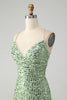 Laden Sie das Bild in den Galerie-Viewer, Glitzerndes grünes figurbetontes kurzes Abiballkleid mit Pailletten und Schnürung