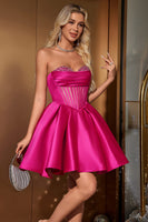 Laden Sie das Bild in den Galerie-Viewer, Niedliches A Linie Herzausschnitt Korsett Fuchsia Abiballkleid mit Perlenstickerei
