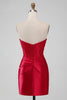 Laden Sie das Bild in den Galerie-Viewer, Rotes Bodycon Trägerloses kurzes Abiballkleid mit Perlen