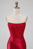 Laden Sie das Bild in den Galerie-Viewer, Funkelndes Rotes Trägerloses Bodycon Kurzes Abiballkleid mit Spitze