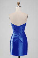 Laden Sie das Bild in den Galerie-Viewer, Funkelndes Rotes Trägerloses Bodycon Kurzes Abiballkleid mit Spitze