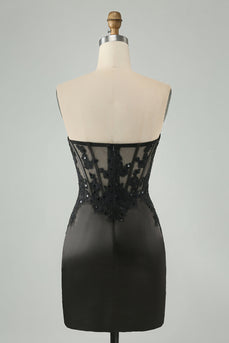 Glitzerndes schwarzes, figurbetontes Korsett-Homecoming-Kleid mit Applikationen