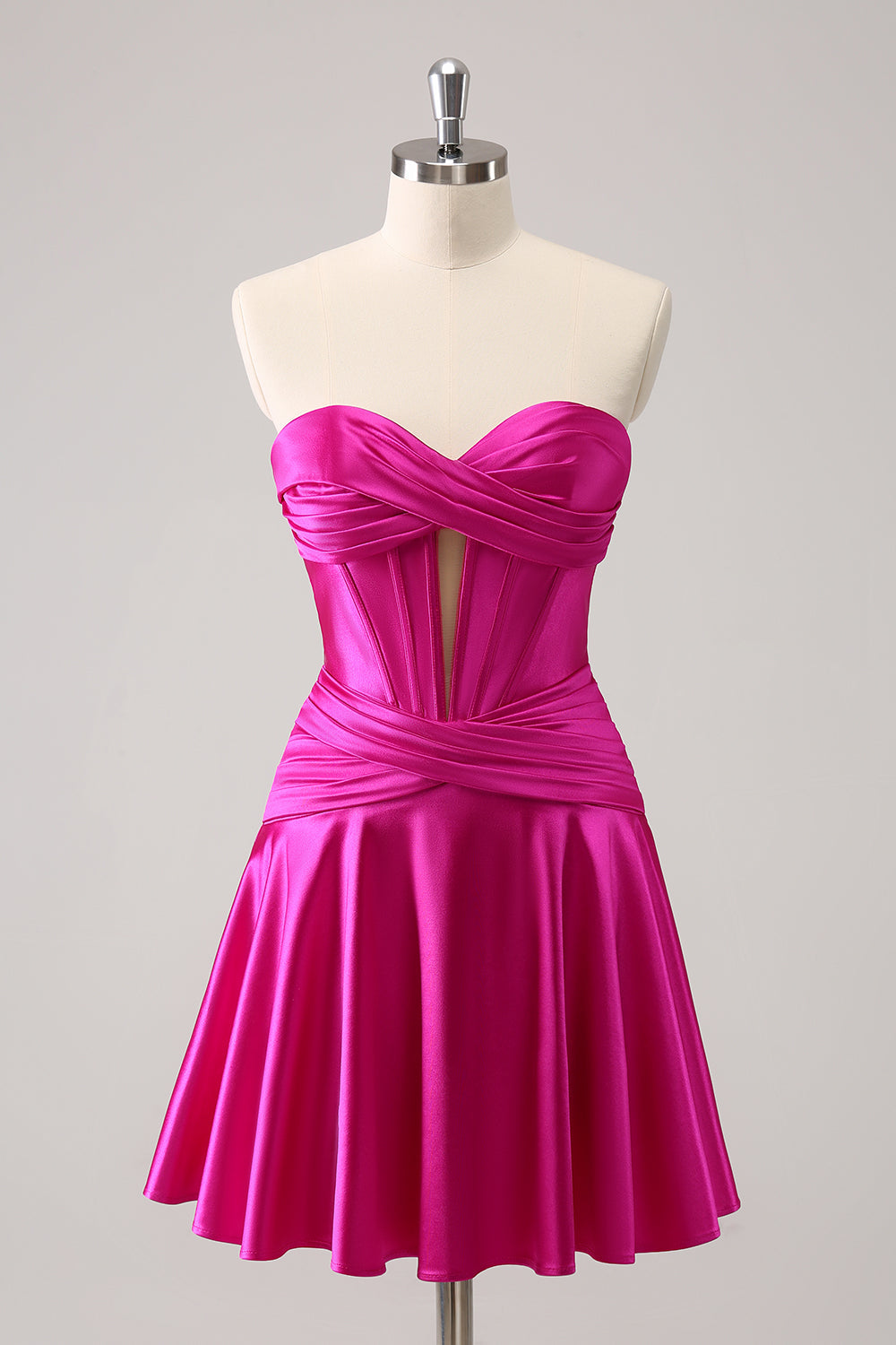 Fuchsia A-Linie Korsett Kurzes Abiballkleid