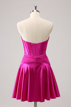 Fuchsia A-Linie Korsett Kurzes Abiballkleid