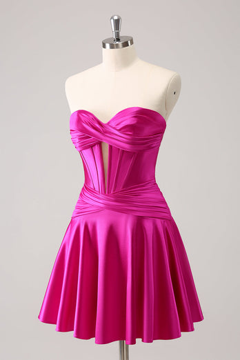 Fuchsia A-Linie Korsett Kurzes Abiballkleid