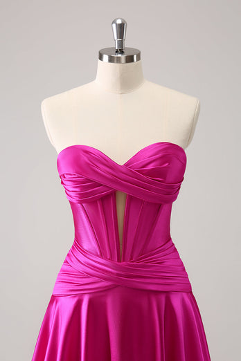 Fuchsia A-Linie Korsett Kurzes Abiballkleid